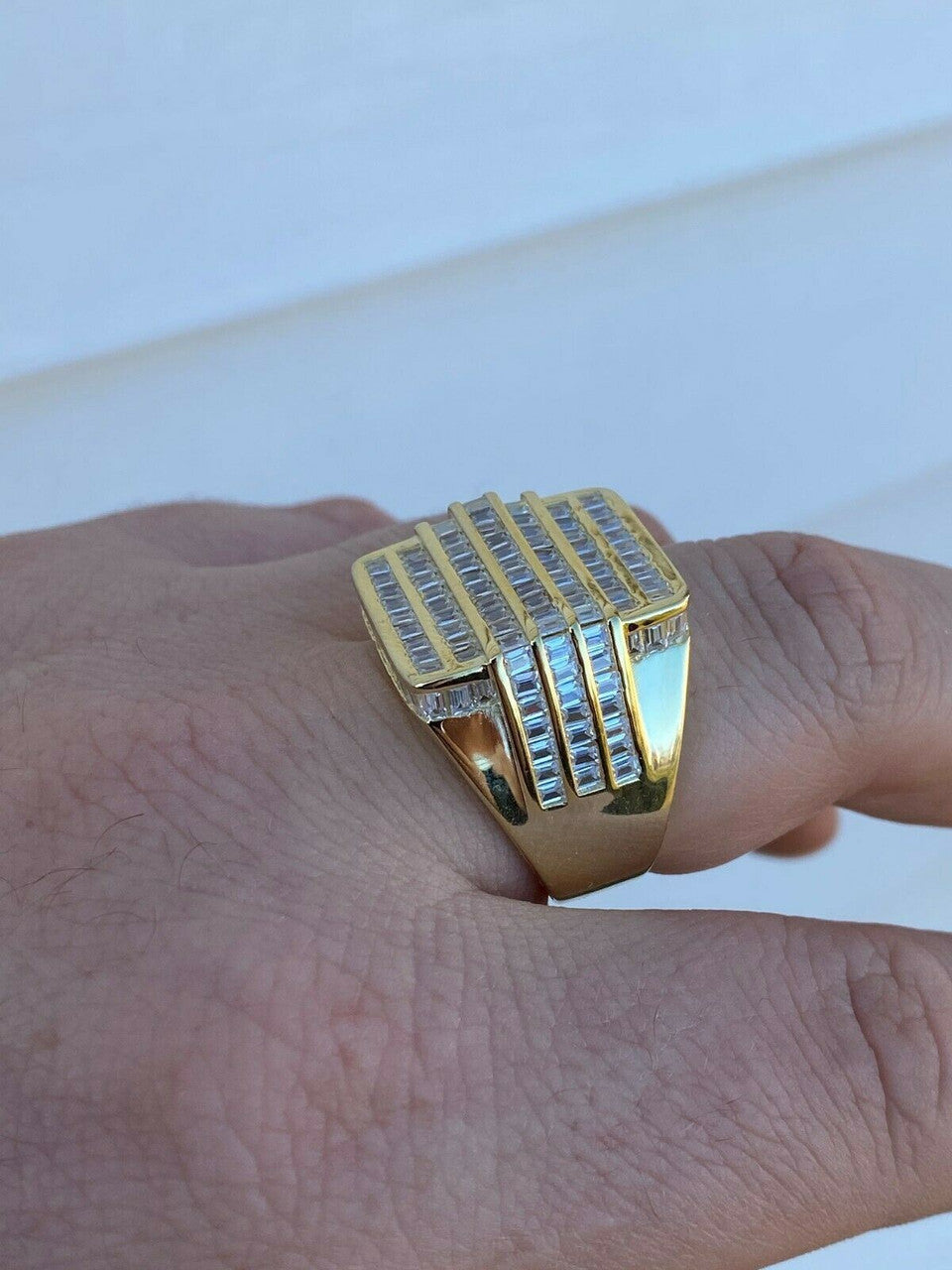 HarlemBling Mens REAL Solid 925 Sterling Silver 14k Gold Finish Iced Baguette CZ HipHop Ring