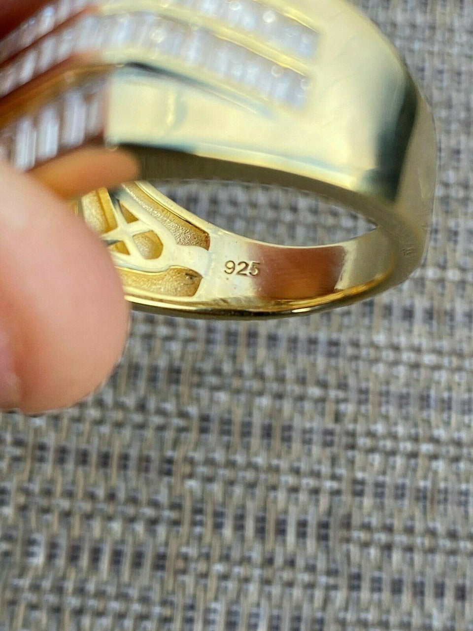 HarlemBling Mens REAL Solid 925 Sterling Silver 14k Gold Finish Iced Baguette CZ Square Ring