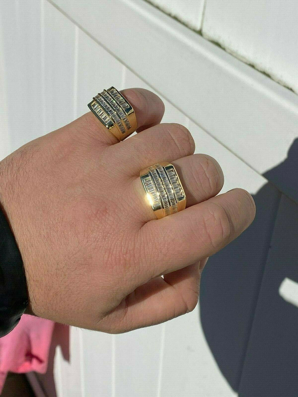 HarlemBling Mens REAL Solid 925 Sterling Silver 14k Gold Finish Iced Baguette CZ Square Ring