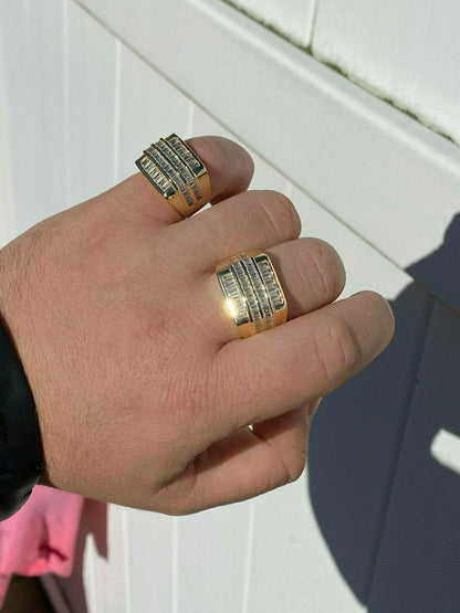 HarlemBling Mens REAL Solid 925 Sterling Silver 14k Gold Finish Iced Baguette CZ Square Ring