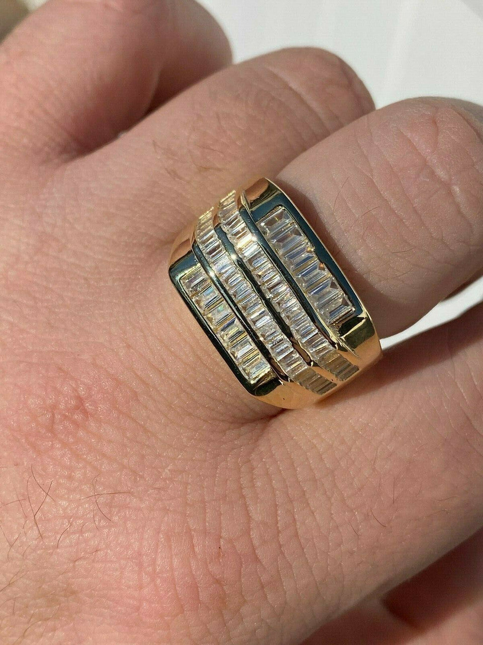HarlemBling Mens REAL Solid 925 Sterling Silver 14k Gold Finish Iced Baguette CZ Square Ring