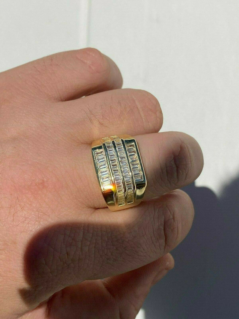 HarlemBling Mens REAL Solid 925 Sterling Silver 14k Gold Finish Iced Baguette CZ Square Ring