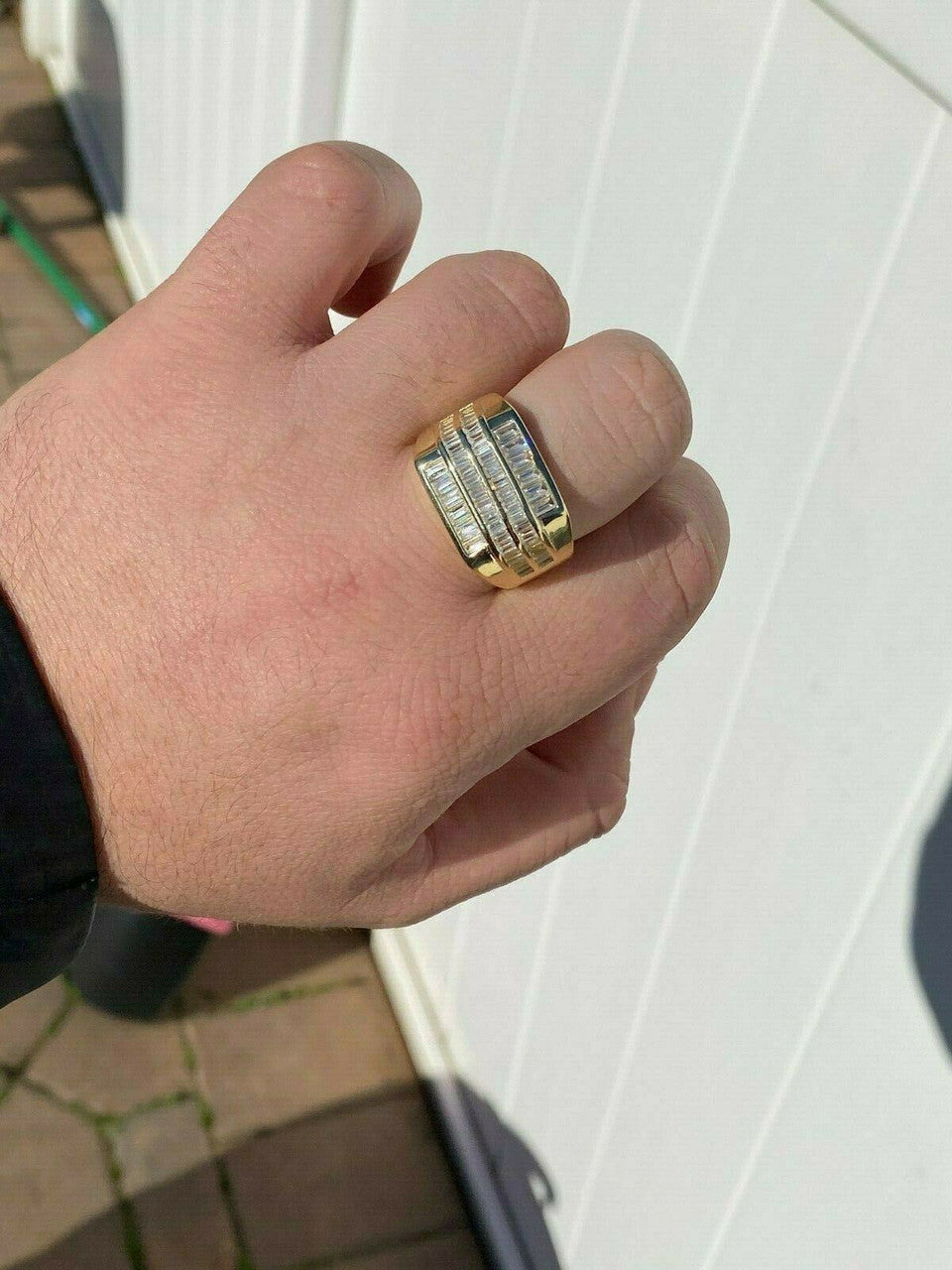 HarlemBling Mens REAL Solid 925 Sterling Silver 14k Gold Finish Iced Baguette CZ Square Ring