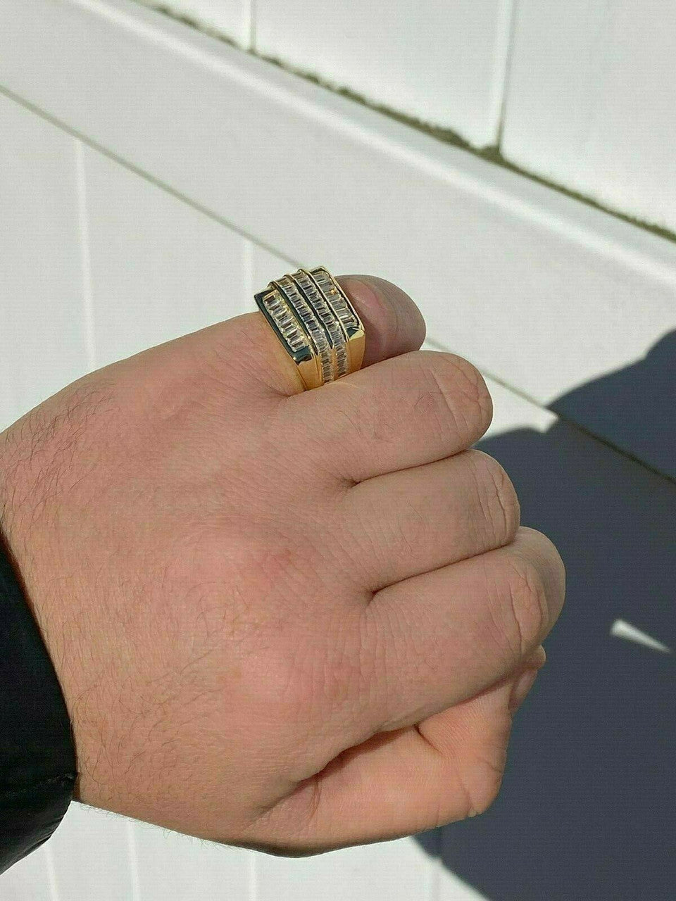 HarlemBling Mens REAL Solid 925 Sterling Silver 14k Gold Finish Iced Baguette CZ Square Ring