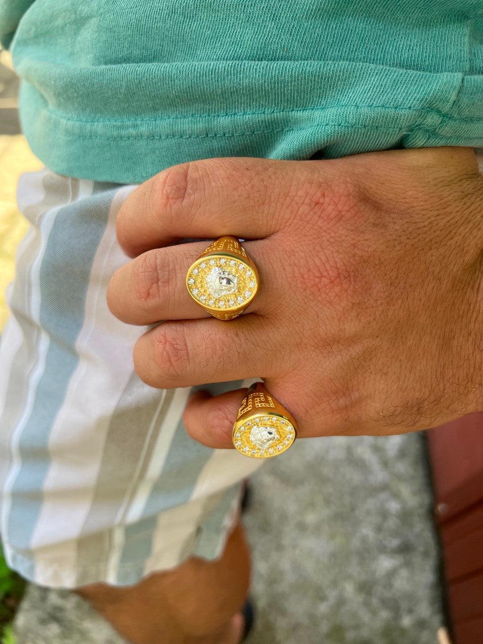 HarlemBling Mens Real Solid 925 Sterling Silver 14k Gold Vermeil Medusa Hip Hop Ring Sz 7-13