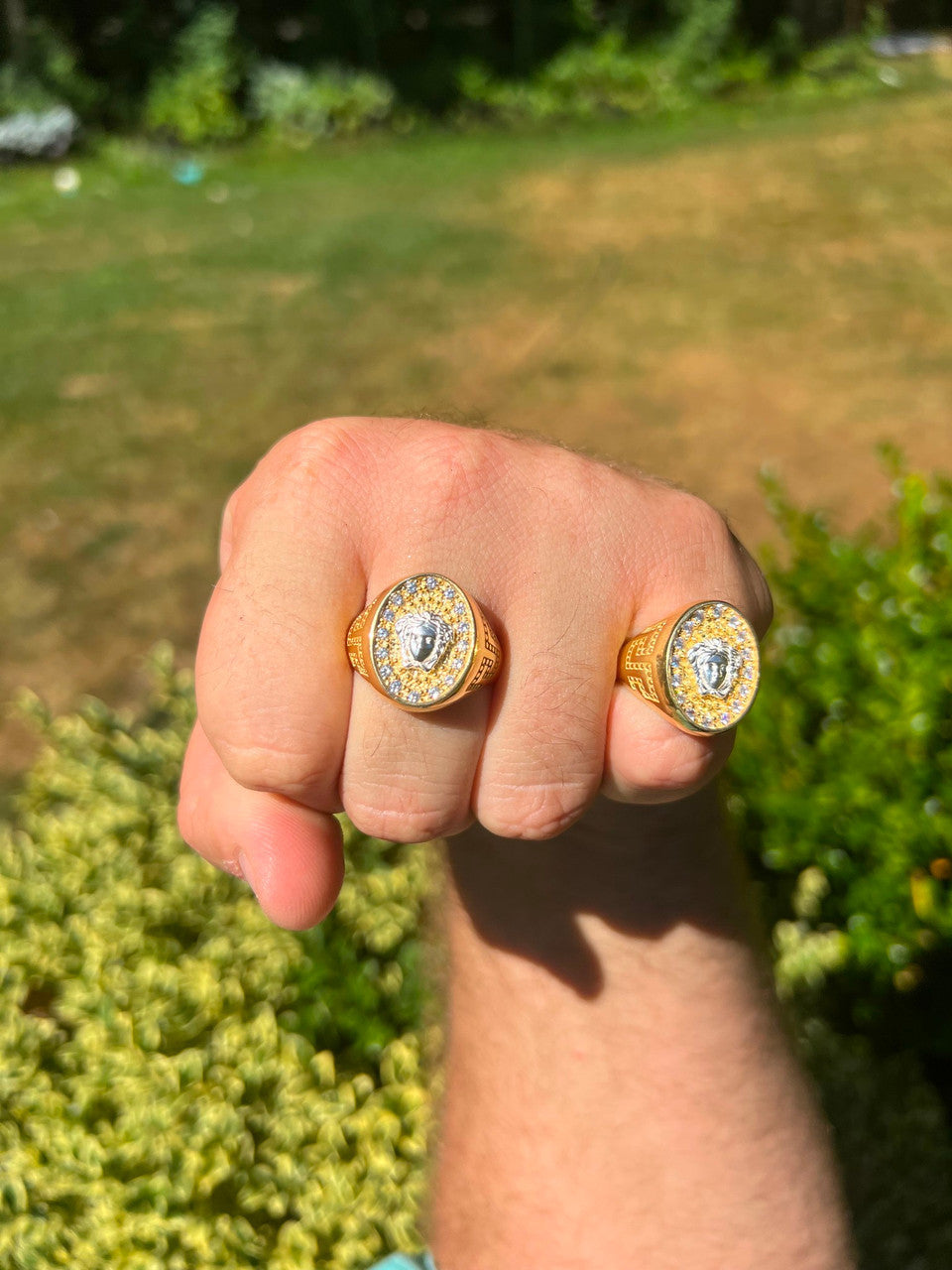 HarlemBling Mens Real Solid 925 Sterling Silver 14k Gold Vermeil Medusa Hip Hop Ring Sz 7-13