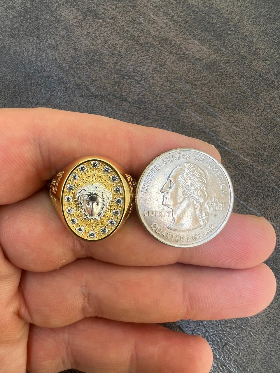 HarlemBling Mens Real Solid 925 Sterling Silver 14k Gold Vermeil Medusa Hip Hop Ring Sz 7-13