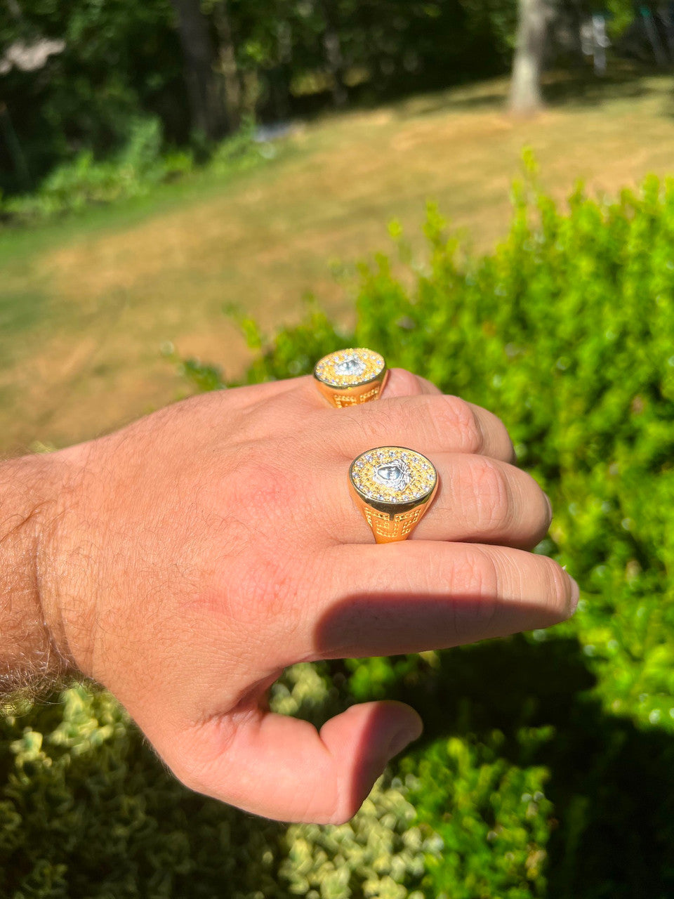 HarlemBling Mens Real Solid 925 Sterling Silver 14k Gold Vermeil Medusa Hip Hop Ring Sz 7-13