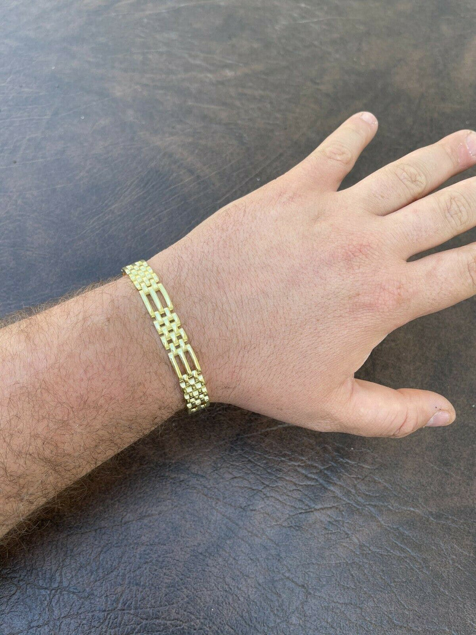 HarlemBling Mens Real Solid 925 Sterling Silver 14k Gold Vermeil Panther Link Bracelet 10mm