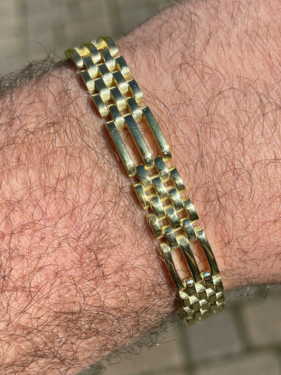 HarlemBling Mens Real Solid 925 Sterling Silver 14k Gold Vermeil Panther Link Bracelet 10mm