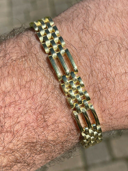 HarlemBling Mens Real Solid 925 Sterling Silver 14k Gold Vermeil Panther Link Bracelet 10mm