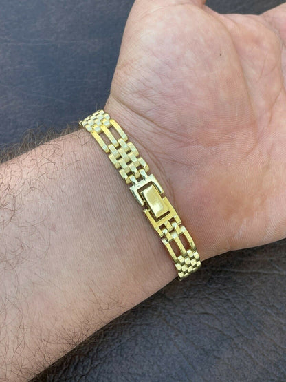 HarlemBling Mens Real Solid 925 Sterling Silver 14k Gold Vermeil Panther Link Bracelet 10mm