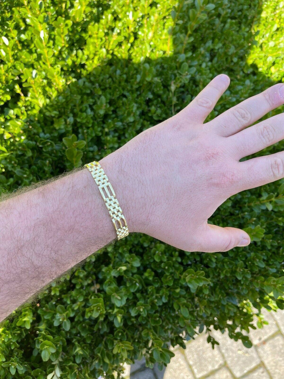 HarlemBling Mens Real Solid 925 Sterling Silver 14k Gold Vermeil Panther Link Bracelet 10mm