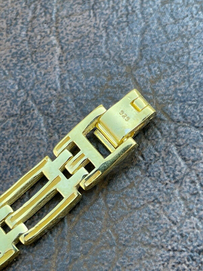 HarlemBling Mens Real Solid 925 Sterling Silver 14k Gold Vermeil Panther Link Bracelet 10mm