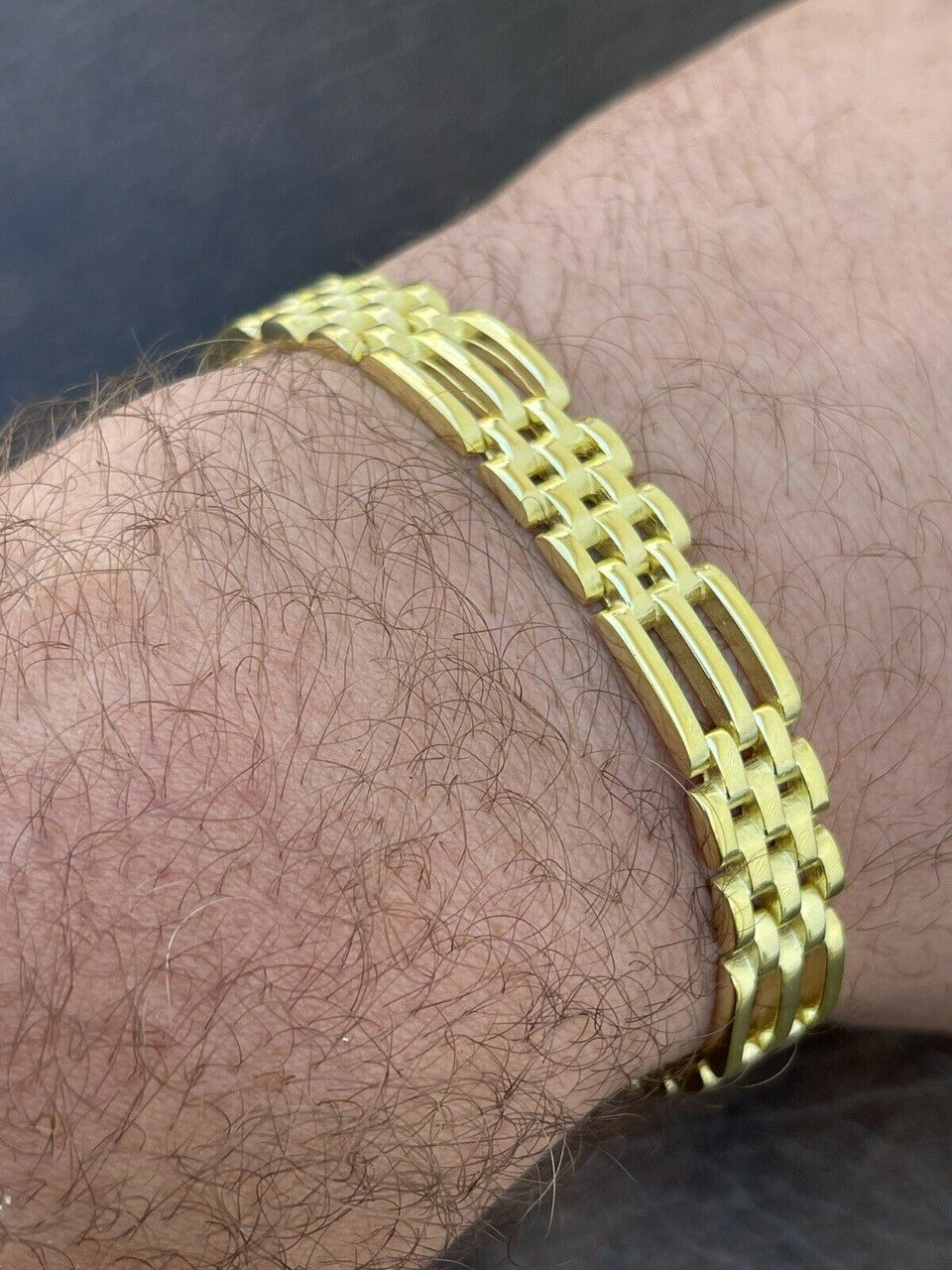 HarlemBling Mens Real Solid 925 Sterling Silver 14k Gold Vermeil Panther Link Bracelet 10mm