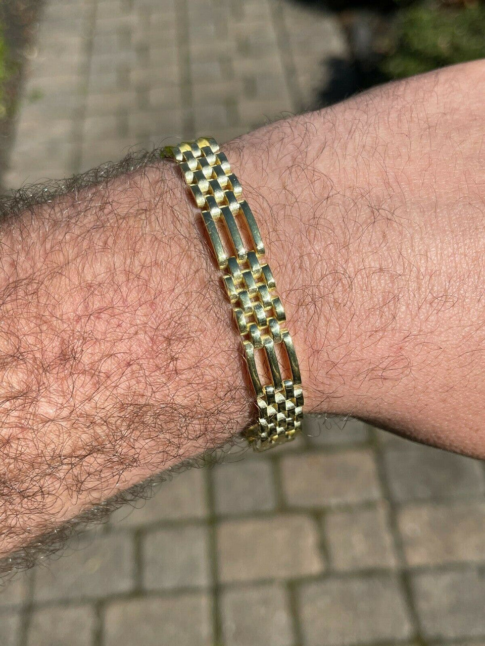 HarlemBling Mens Real Solid 925 Sterling Silver 14k Gold Vermeil Panther Link Bracelet 10mm