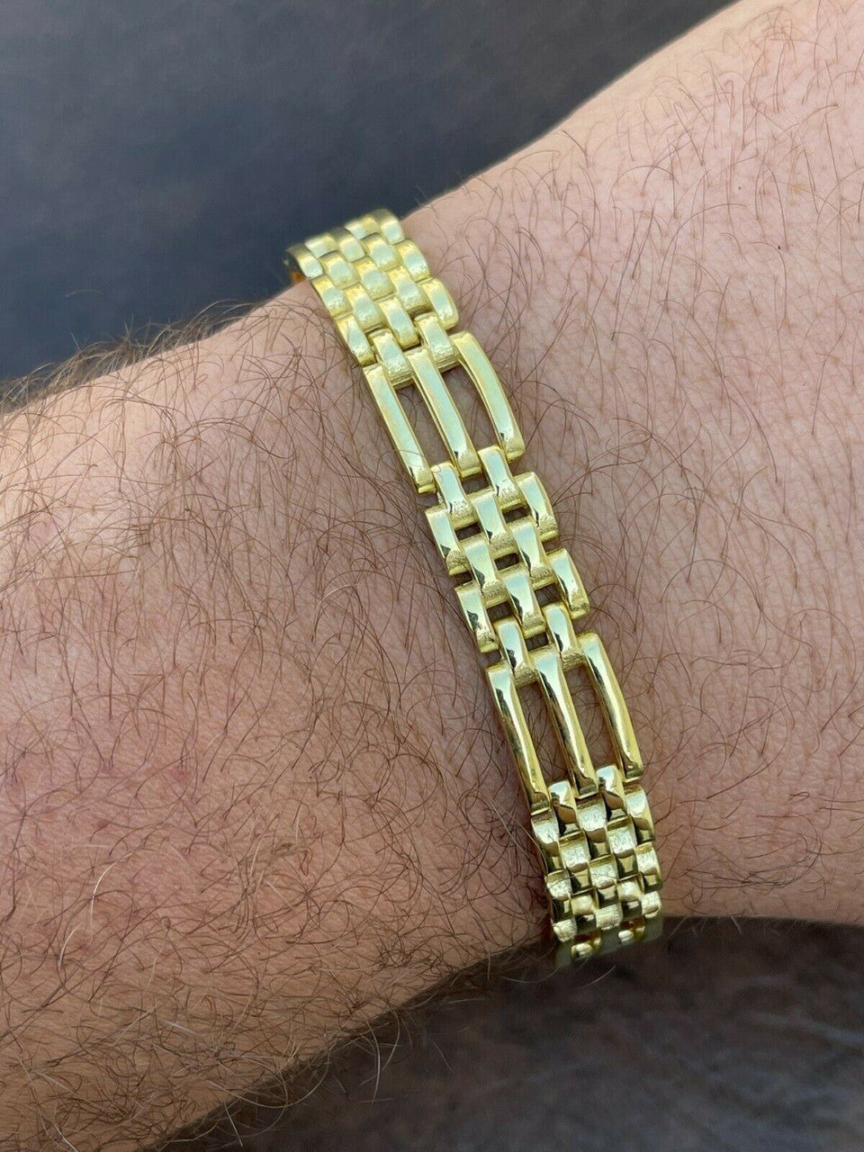 HarlemBling Mens Real Solid 925 Sterling Silver 14k Gold Vermeil Panther Link Bracelet 10mm