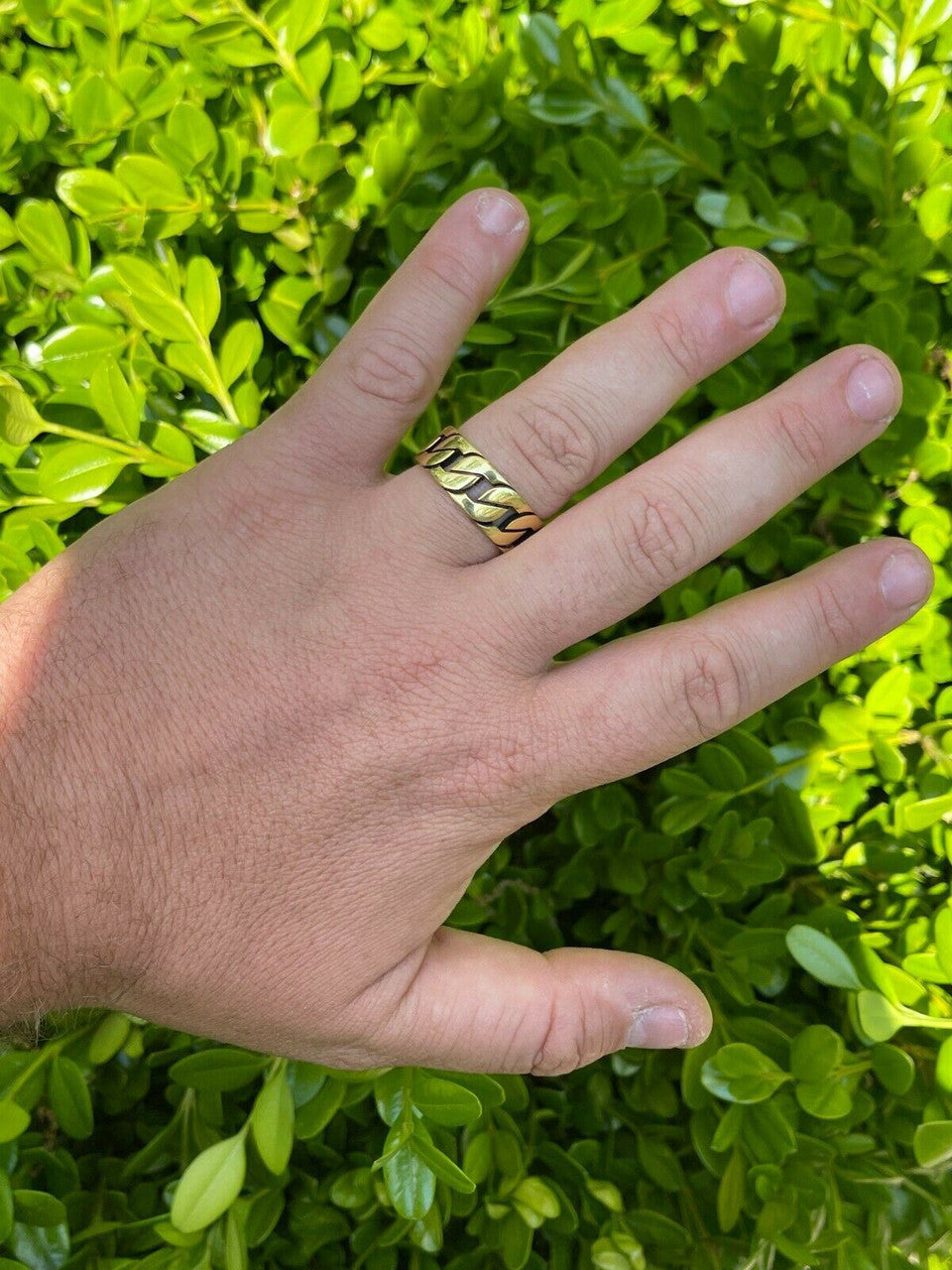 HarlemBling Mens Real Solid 925 Sterling Silver 14k Gold Vermeil Ring Miami Cuban Link Band