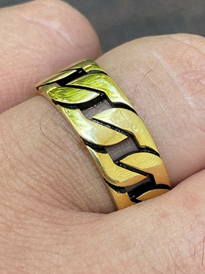 HarlemBling Mens Real Solid 925 Sterling Silver 14k Gold Vermeil Ring Miami Cuban Link Band