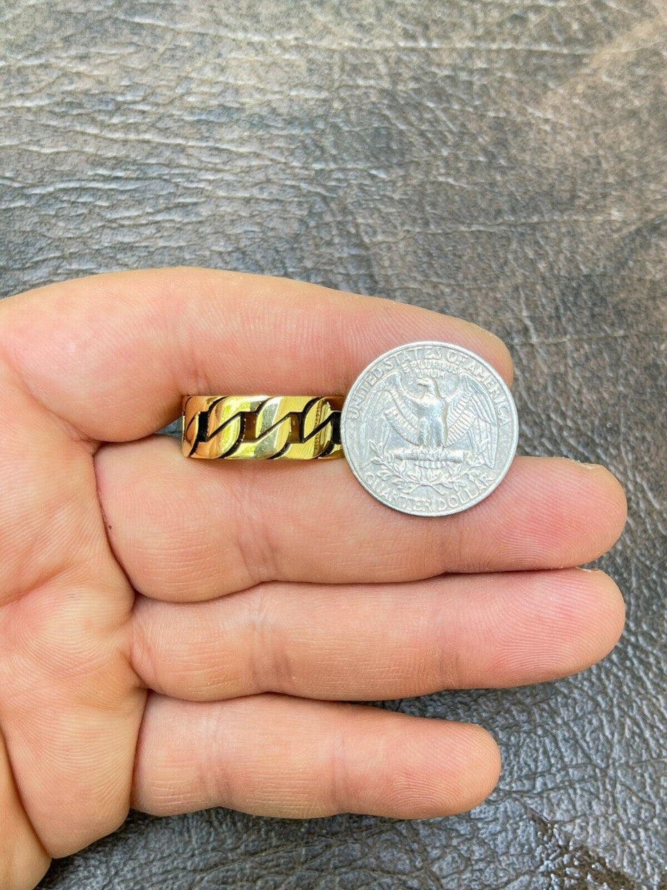 HarlemBling Mens Real Solid 925 Sterling Silver 14k Gold Vermeil Ring Miami Cuban Link Band