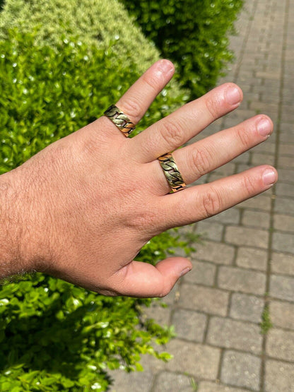 HarlemBling Mens Real Solid 925 Sterling Silver 14k Gold Vermeil Ring Miami Cuban Link Band