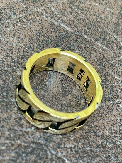 HarlemBling Mens Real Solid 925 Sterling Silver 14k Gold Vermeil Ring Miami Cuban Link Band