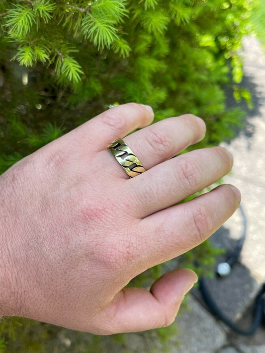 HarlemBling Mens Real Solid 925 Sterling Silver 14k Gold Vermeil Ring Miami Cuban Link Band