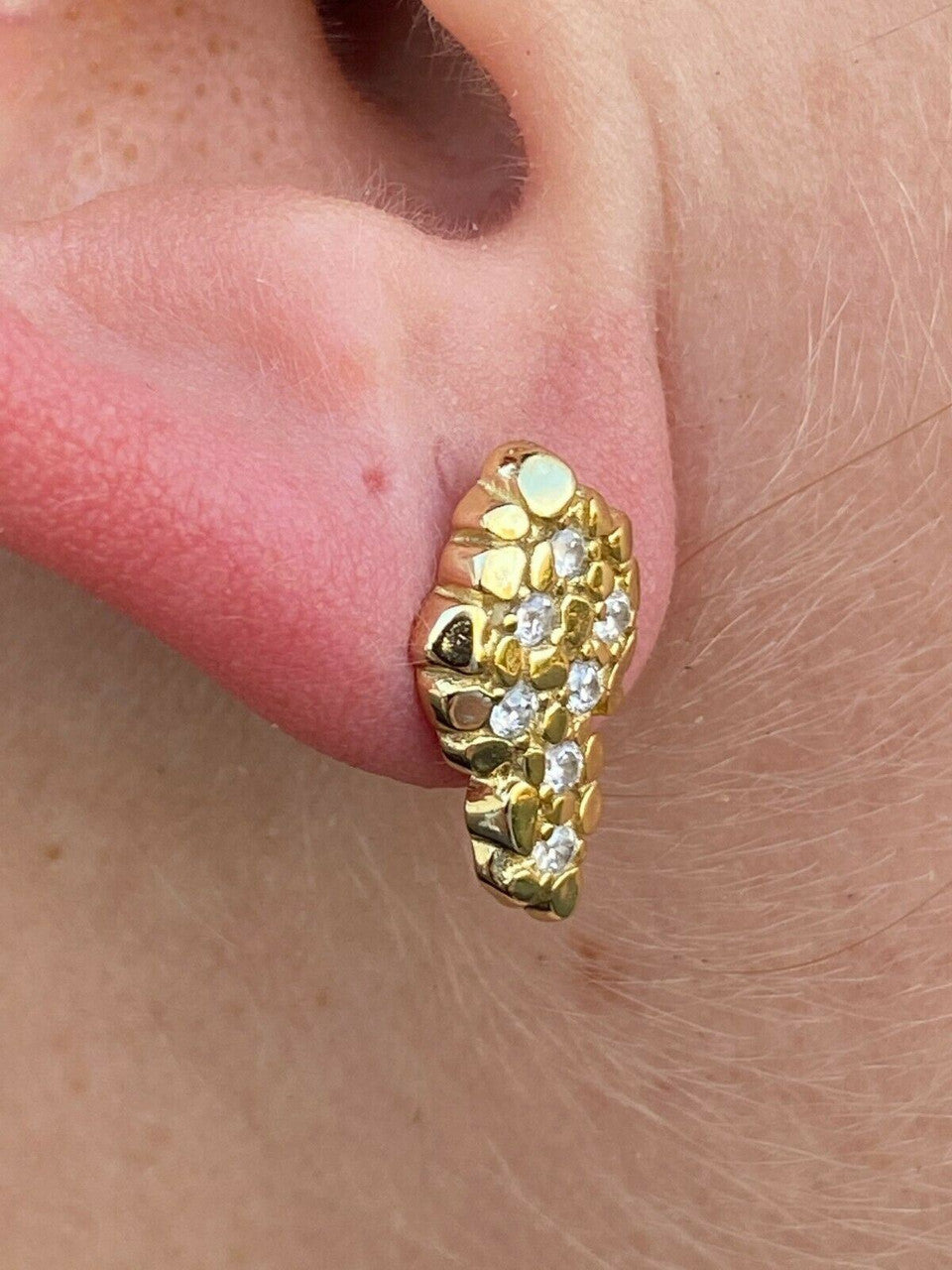 HarlemBling Mens Real Solid 925 Sterling Silver and 14k Gold Nugget Earrings Large Iced Studs