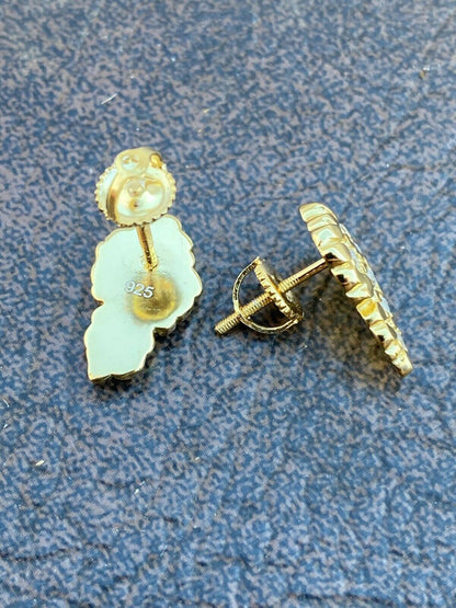 HarlemBling Mens Real Solid 925 Sterling Silver and 14k Gold Nugget Earrings Large Iced Studs