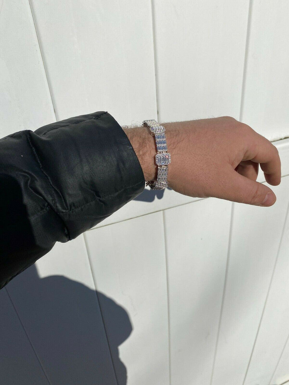 HarlemBling Mens Real Solid 925 Sterling Silver Baguette Bracelet Iced Diamond Flooded Out
