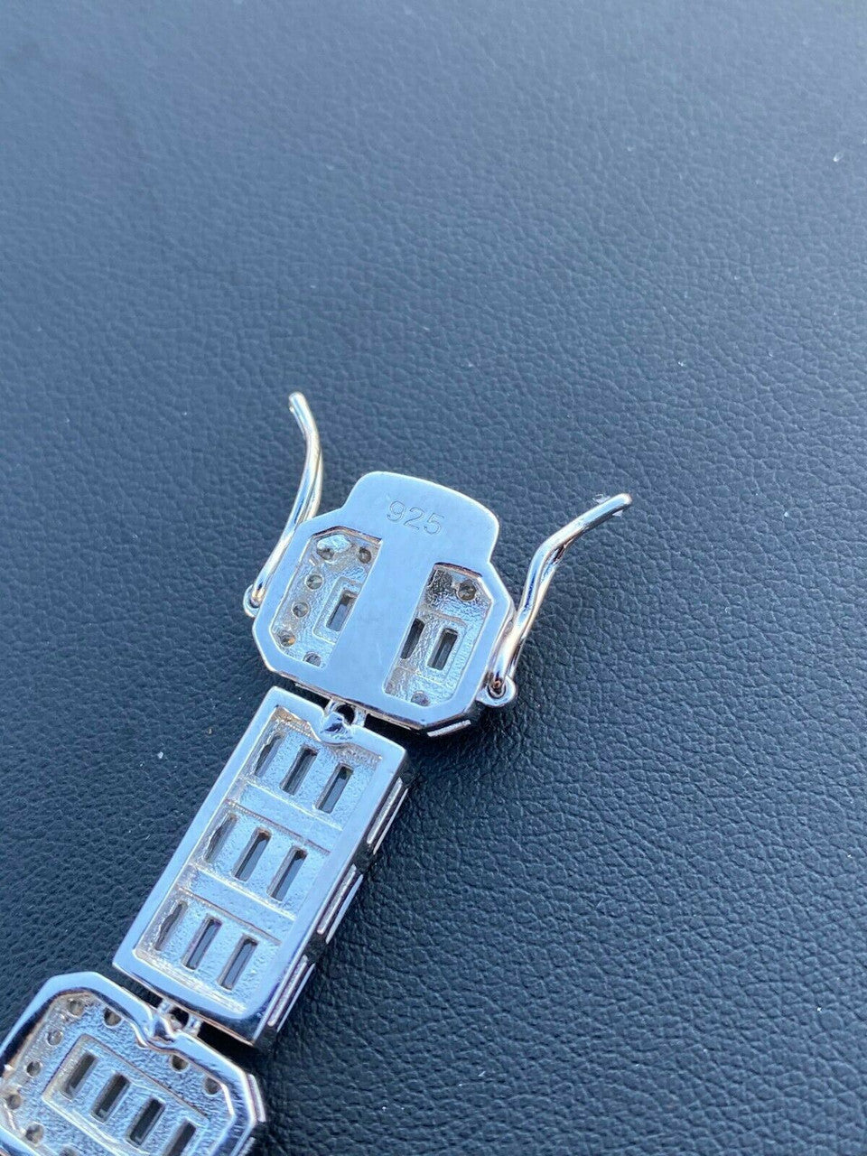 HarlemBling Mens Real Solid 925 Sterling Silver Baguette Bracelet Iced Diamond Flooded Out