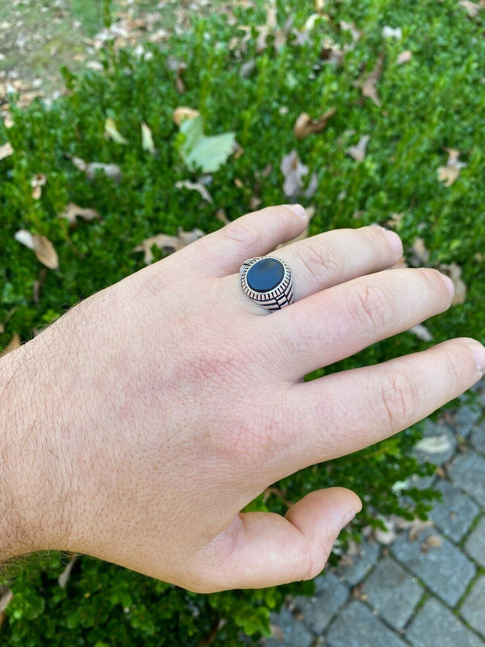 HarlemBling Mens Real Solid 925 Sterling Silver Black Onyx Signet Ring Round Pinky Sz 7-13