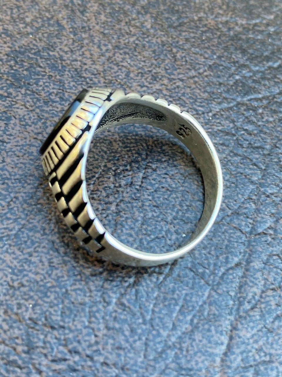 HarlemBling Mens Real Solid 925 Sterling Silver Black Onyx Signet Ring Round Pinky Sz 7-13