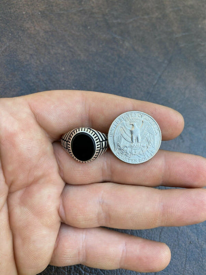 HarlemBling Mens Real Solid 925 Sterling Silver Black Onyx Signet Ring Round Pinky Sz 7-13
