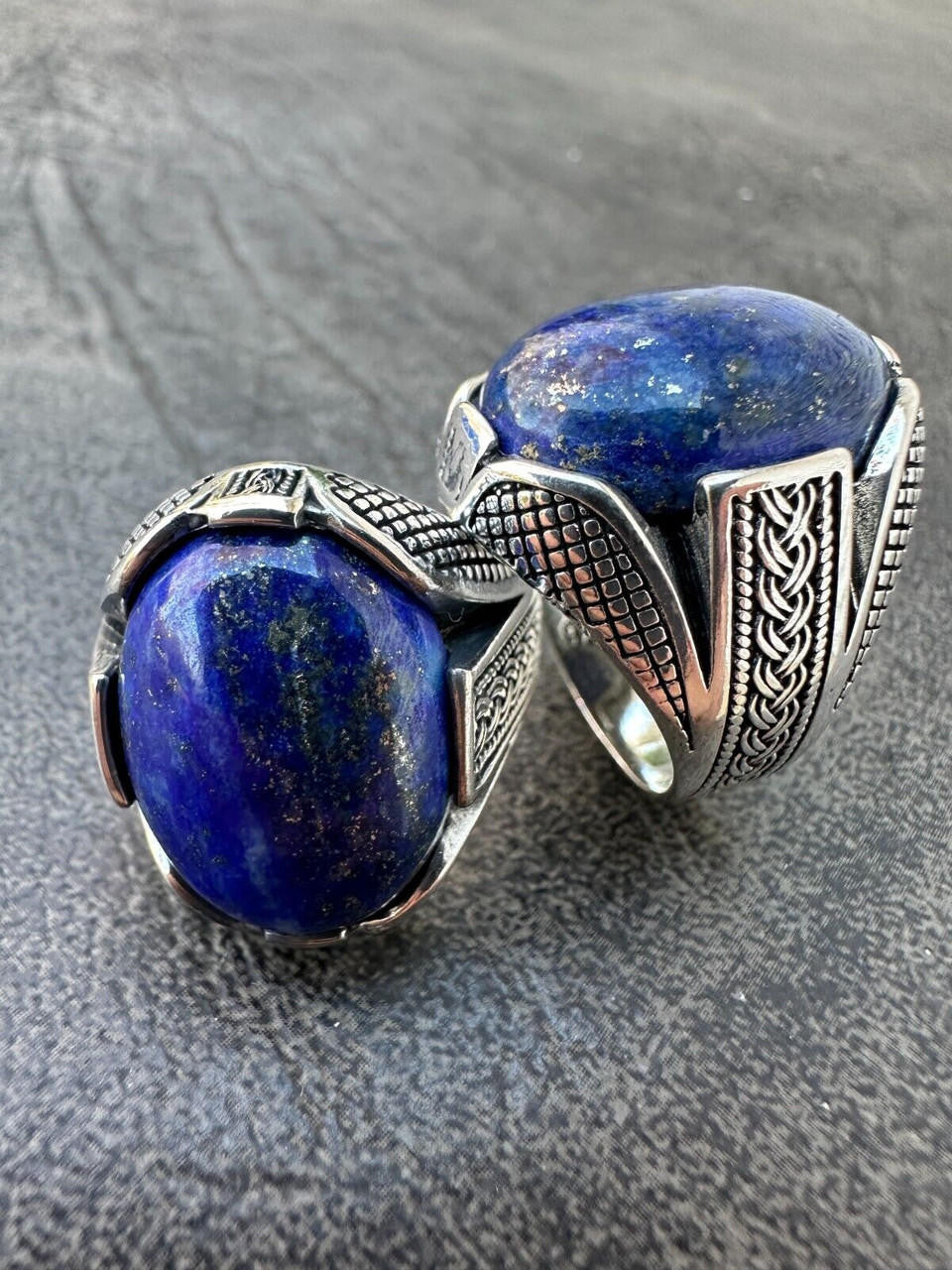 HarlemBling Mens Real Solid 925 Sterling Silver Blue Lapis Lazuli Gemstone Ring Sizes 6-13