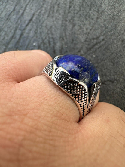 HarlemBling Mens Real Solid 925 Sterling Silver Blue Lapis Lazuli Gemstone Ring Sizes 6-13