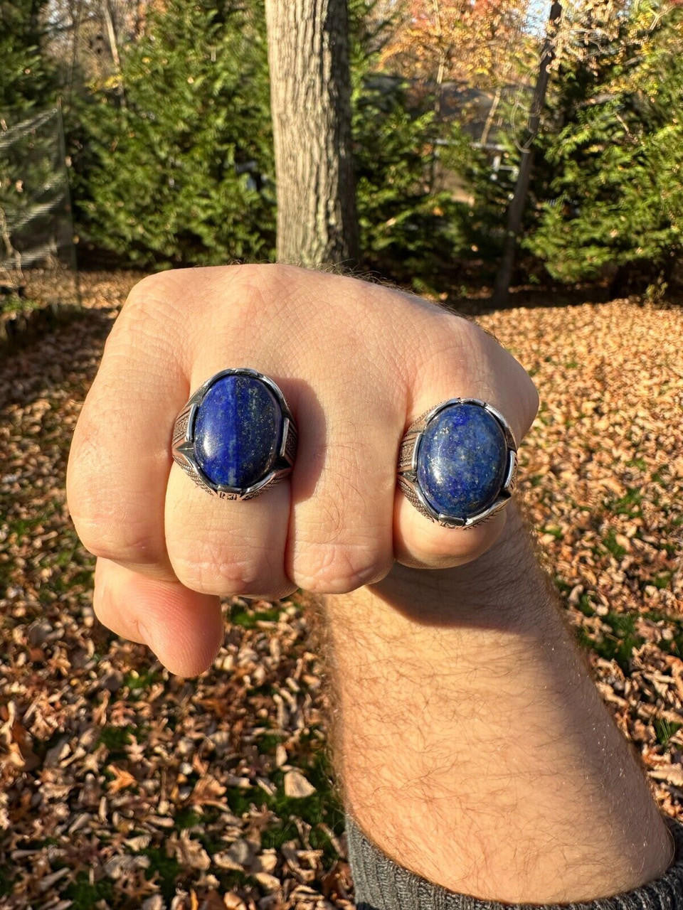 HarlemBling Mens Real Solid 925 Sterling Silver Blue Lapis Lazuli Gemstone Ring Sizes 6-13