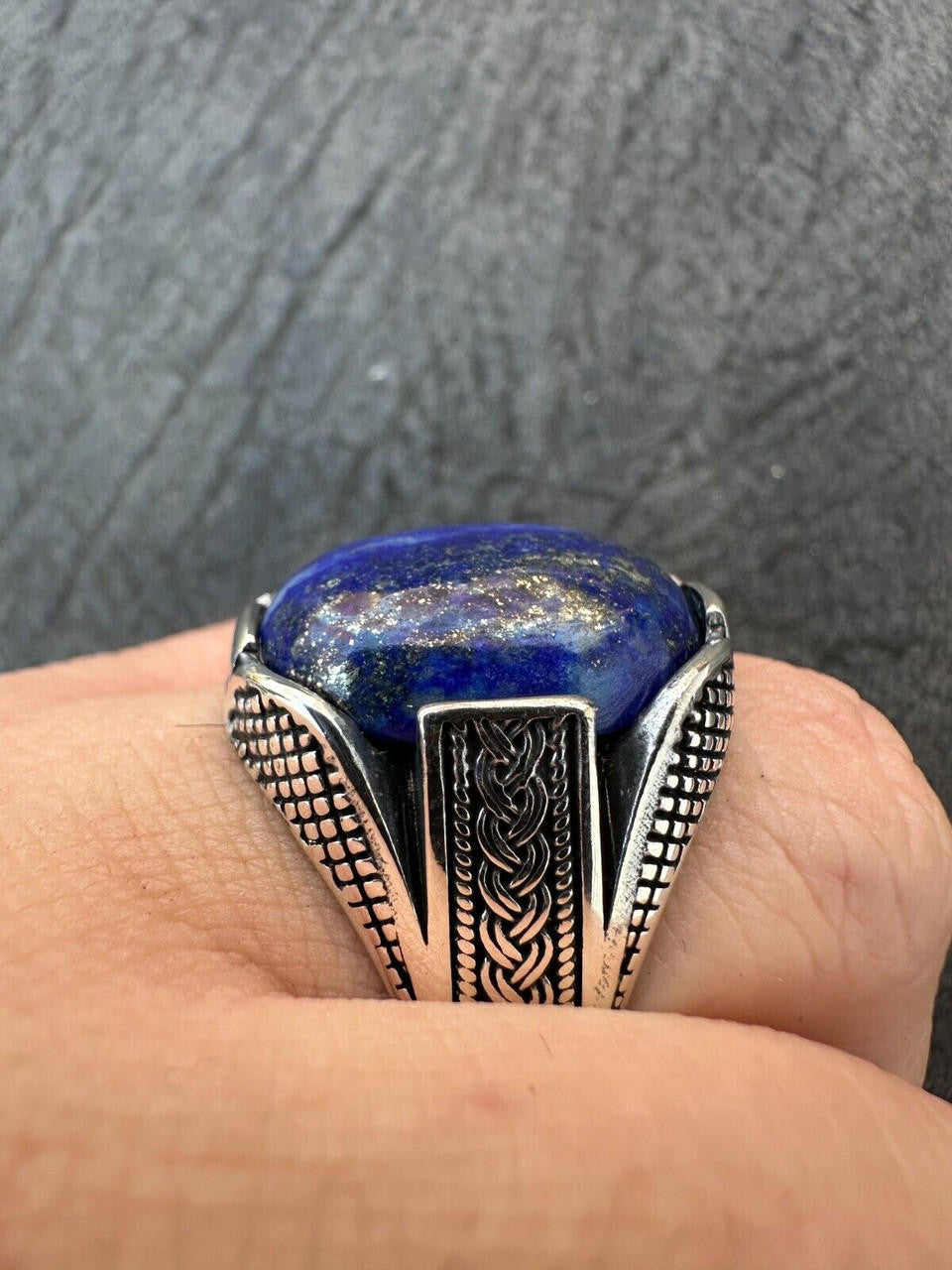 HarlemBling Mens Real Solid 925 Sterling Silver Blue Lapis Lazuli Gemstone Ring Sizes 6-13