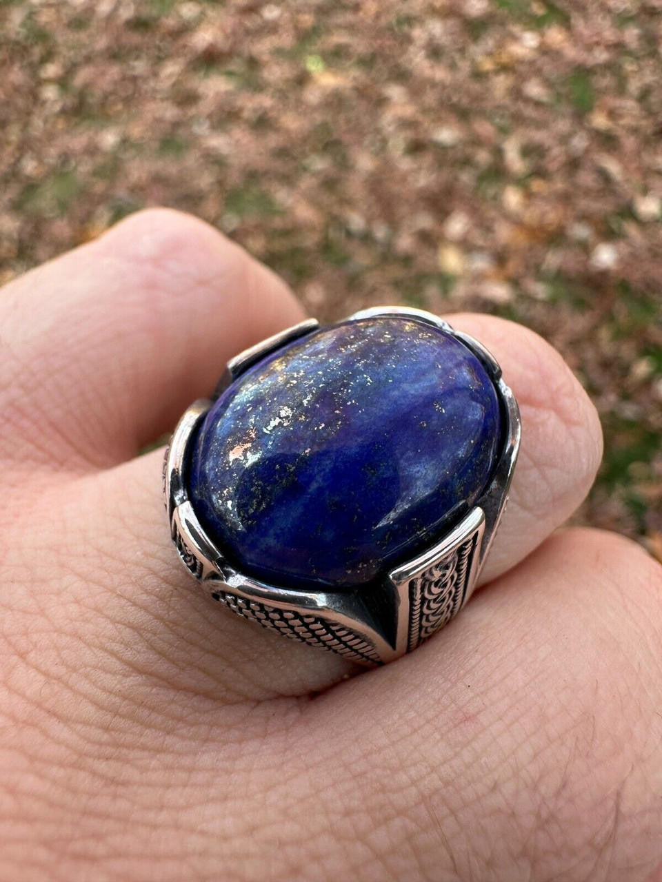 HarlemBling Mens Real Solid 925 Sterling Silver Blue Lapis Lazuli Gemstone Ring Sizes 6-13