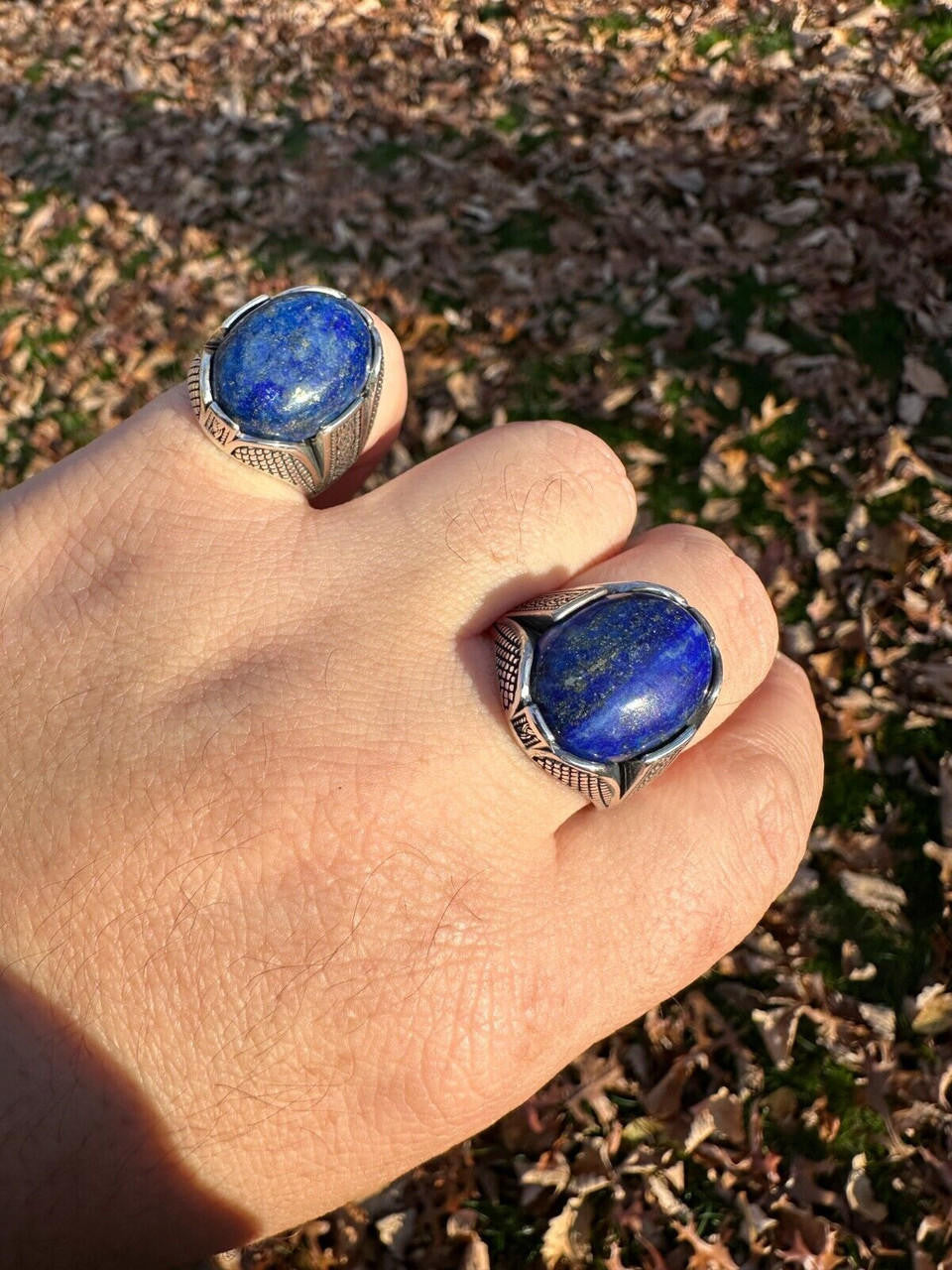 HarlemBling Mens Real Solid 925 Sterling Silver Blue Lapis Lazuli Gemstone Ring Sizes 6-13