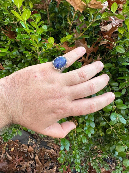 HarlemBling Mens Real Solid 925 Sterling Silver Blue Lapis Lazuli Gemstone Ring Sizes 6-13