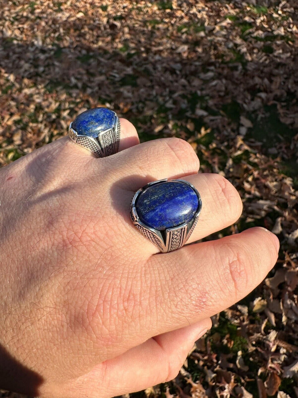 HarlemBling Mens Real Solid 925 Sterling Silver Blue Lapis Lazuli Gemstone Ring Sizes 6-13