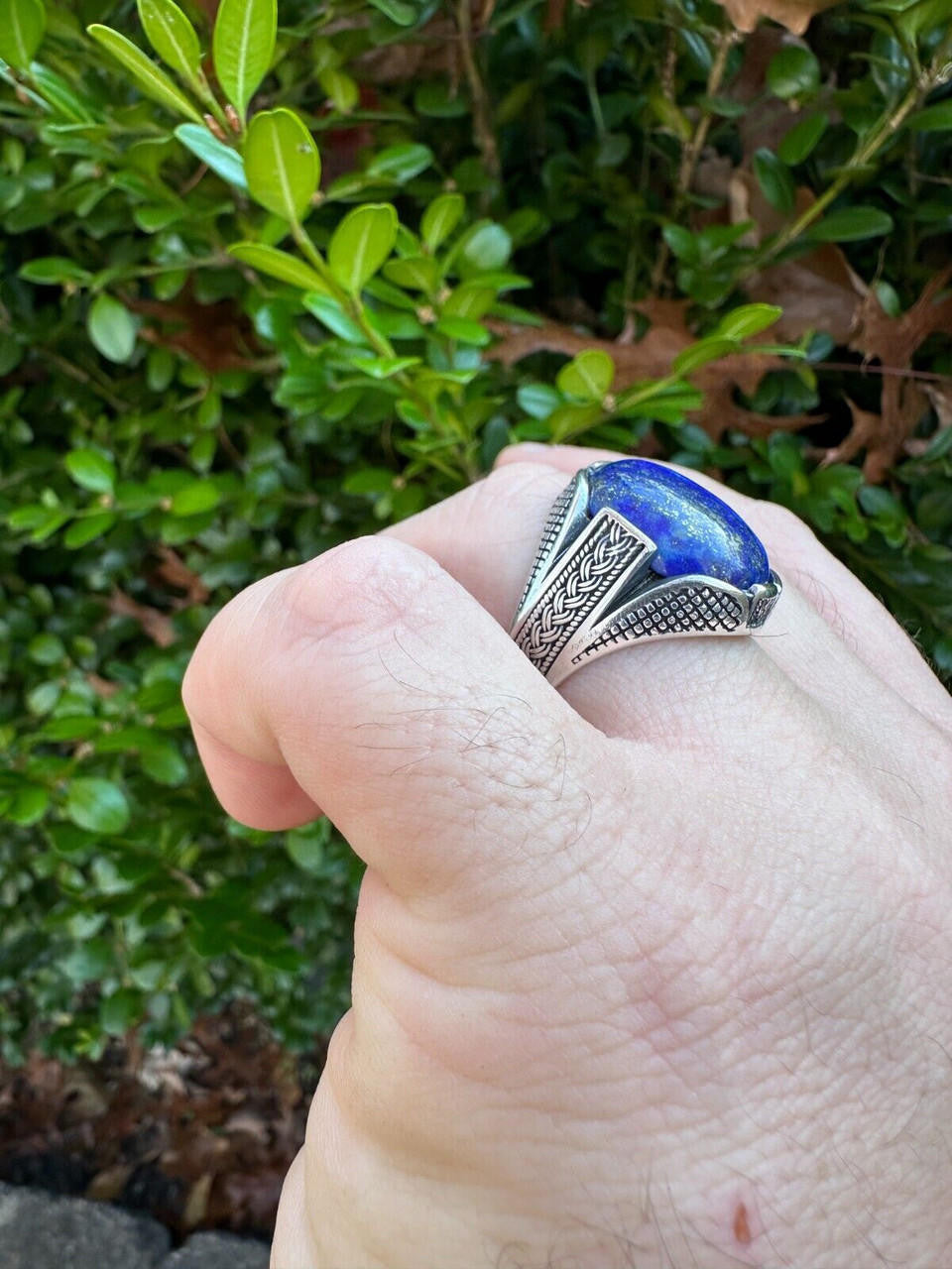 925 Silver Oxidized - Genuine Lapis Lazuli Mens Ring – Harlembling