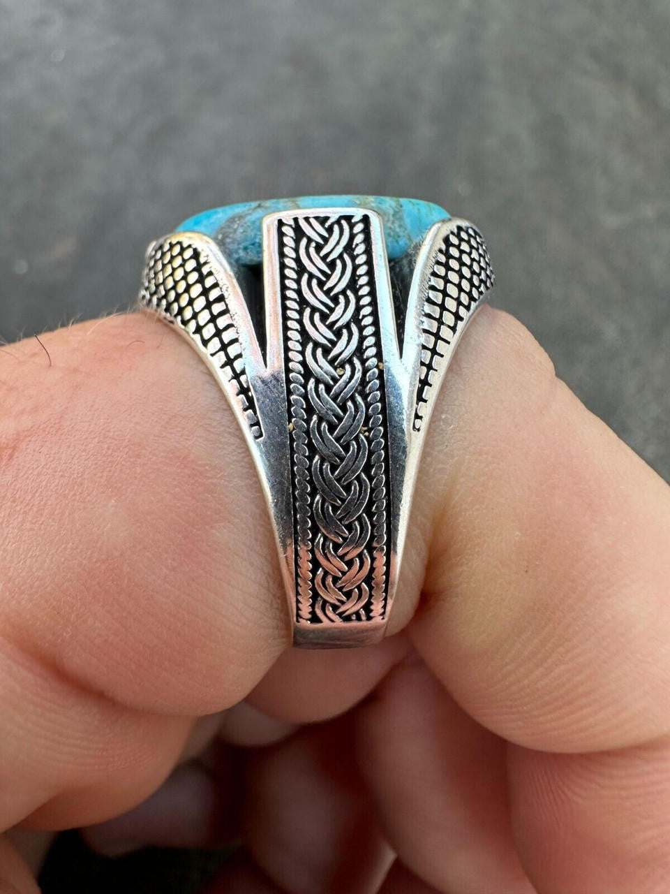 Mens Real Solid 925 Sterling Silver Blue Turquoise Natural Native