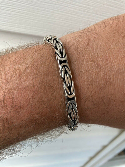 HarlemBling Mens Real Solid 925 Sterling Silver Byzantine Bracelet 6mm 31 Grams 7.5 Heavy