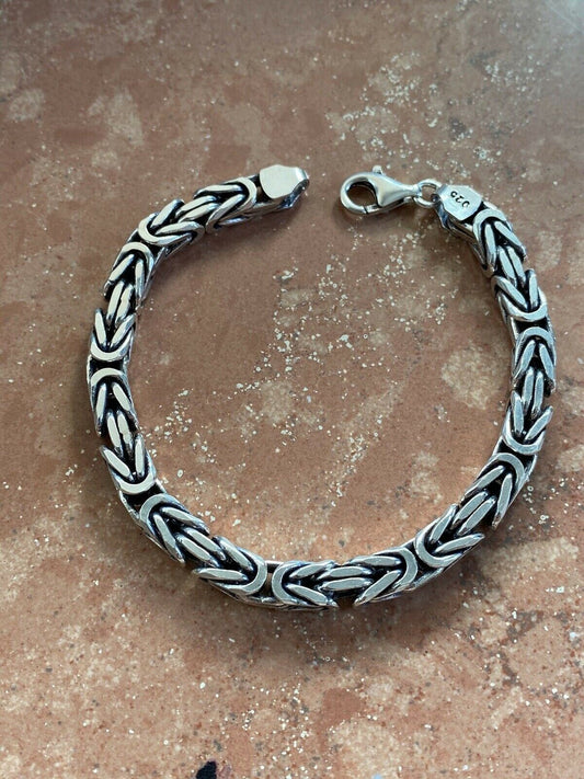 HarlemBling Mens Real Solid 925 Sterling Silver Byzantine Bracelet 6mm 31 Grams 7.5 Heavy