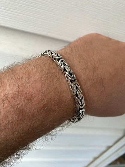 HarlemBling Mens Real Solid 925 Sterling Silver Byzantine Bracelet 6mm 31 Grams 7.5 Heavy