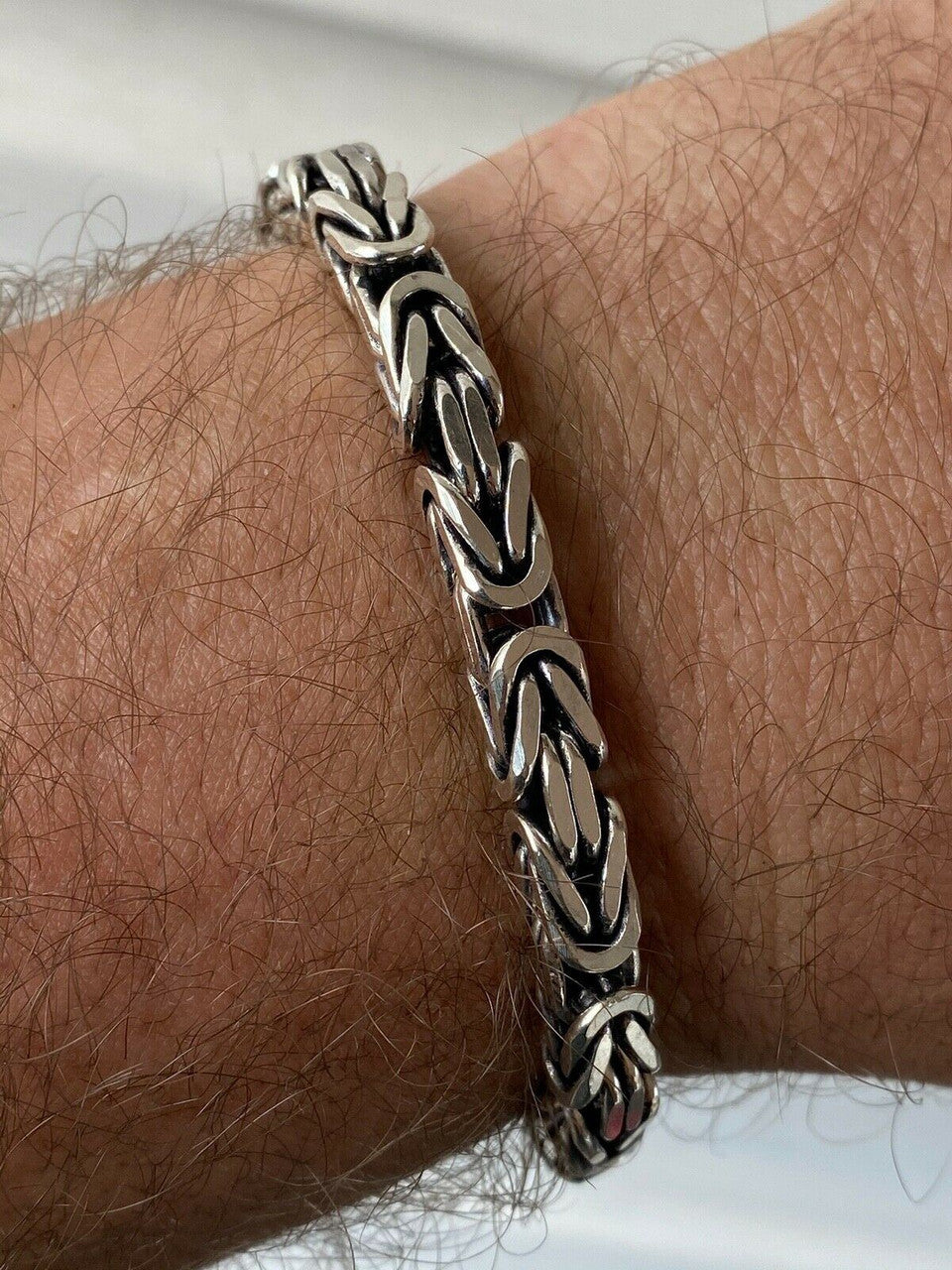 HarlemBling Mens Real Solid 925 Sterling Silver Byzantine Bracelet 6mm 31 Grams 7.5 Heavy