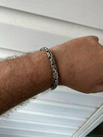 HarlemBling Mens Real Solid 925 Sterling Silver Byzantine Bracelet 6mm 31 Grams 7.5 Heavy