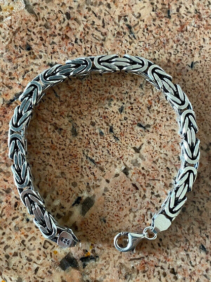 HarlemBling Mens Real Solid 925 Sterling Silver Byzantine Bracelet 6mm 31 Grams 7.5 Heavy